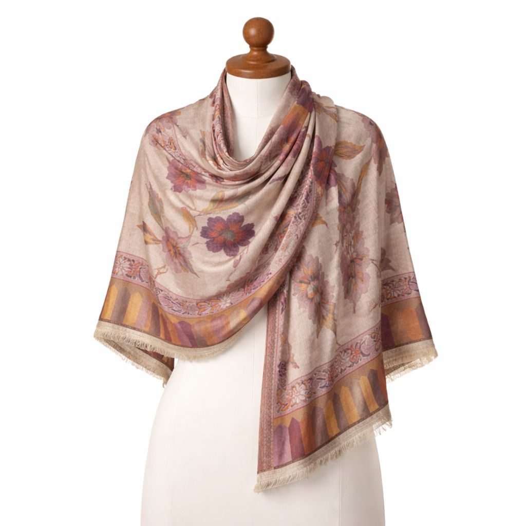 Beige Flower Design Modal Stole